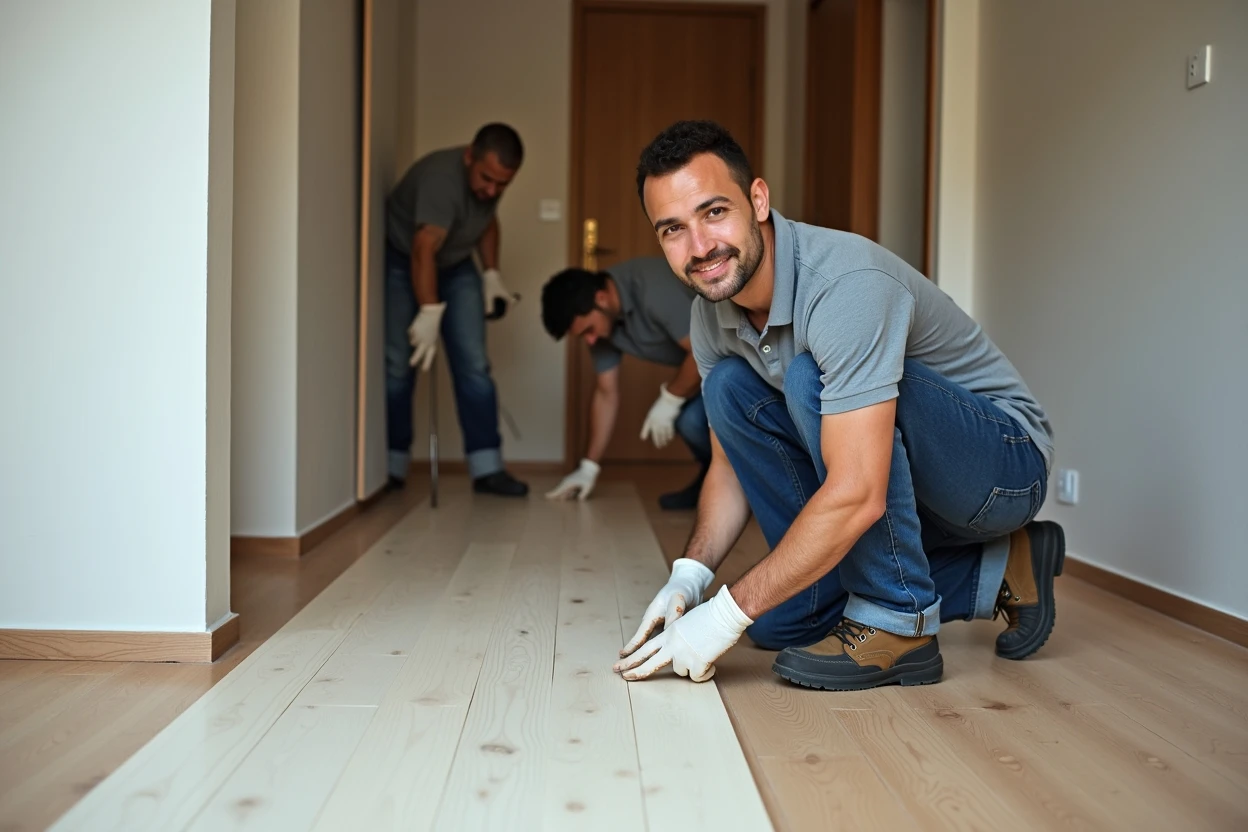 Instalación de piso de madera en interior residencial